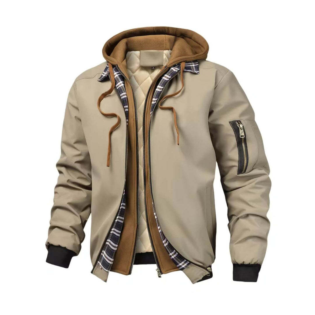 Férfi kapucnis, húzózsinóros, kétrészes kabát