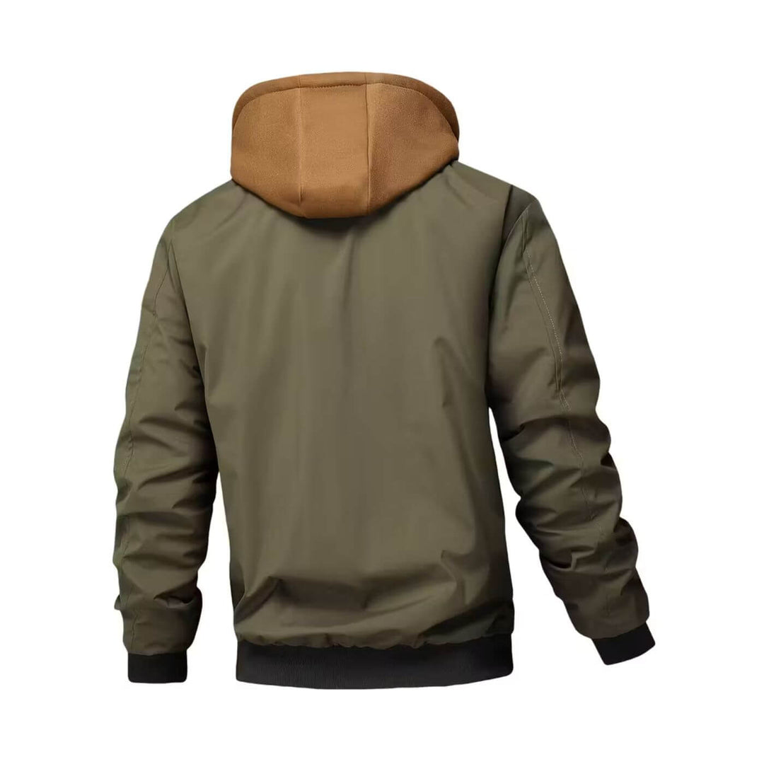 Férfi kapucnis, húzózsinóros, kétrészes kabát