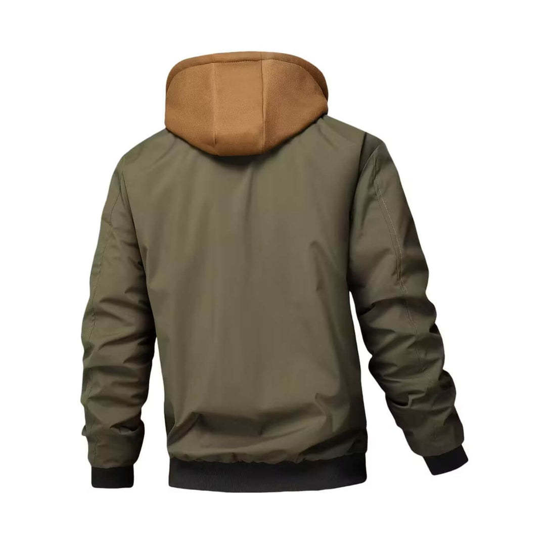 Férfi kapucnis, húzózsinóros, kétrészes kabát