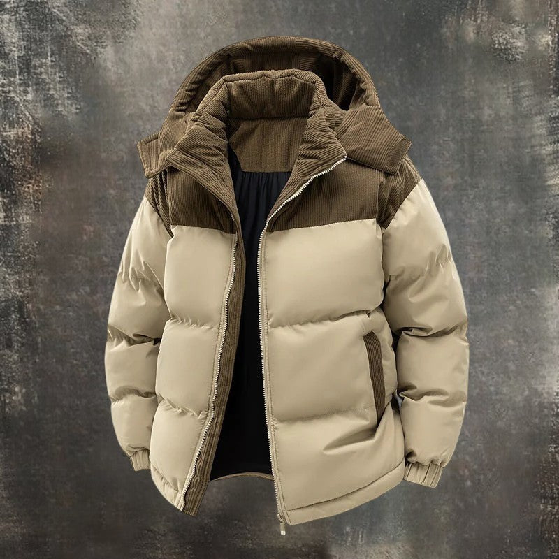 Férfi steppelt, meleg, kapucnis kabát