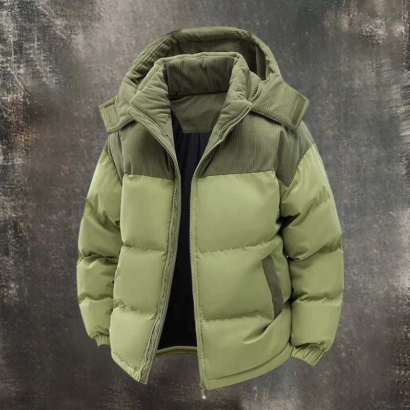 Férfi steppelt, meleg, kapucnis kabát