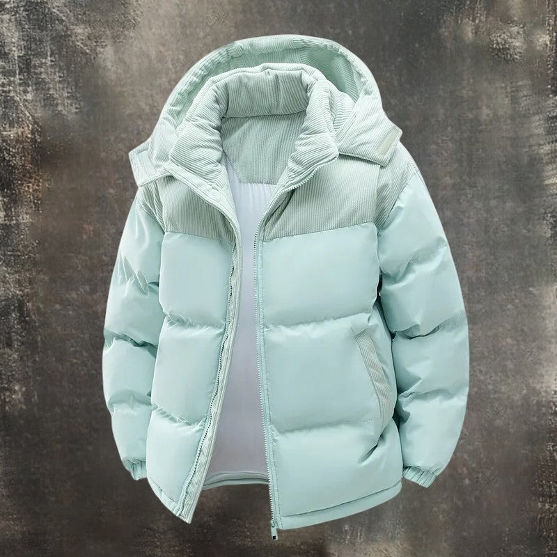 Férfi steppelt, meleg, kapucnis kabát