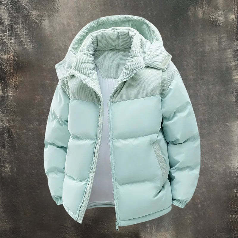 Férfi steppelt, meleg, kapucnis kabát