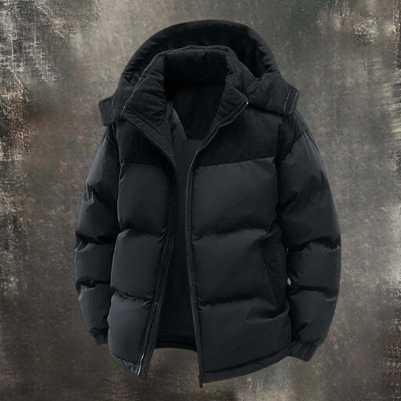 Férfi steppelt, meleg, kapucnis kabát