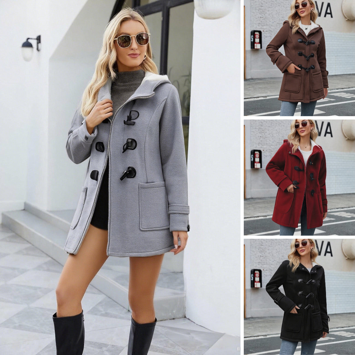 Női vastag gyapjú kapucnis télikabát