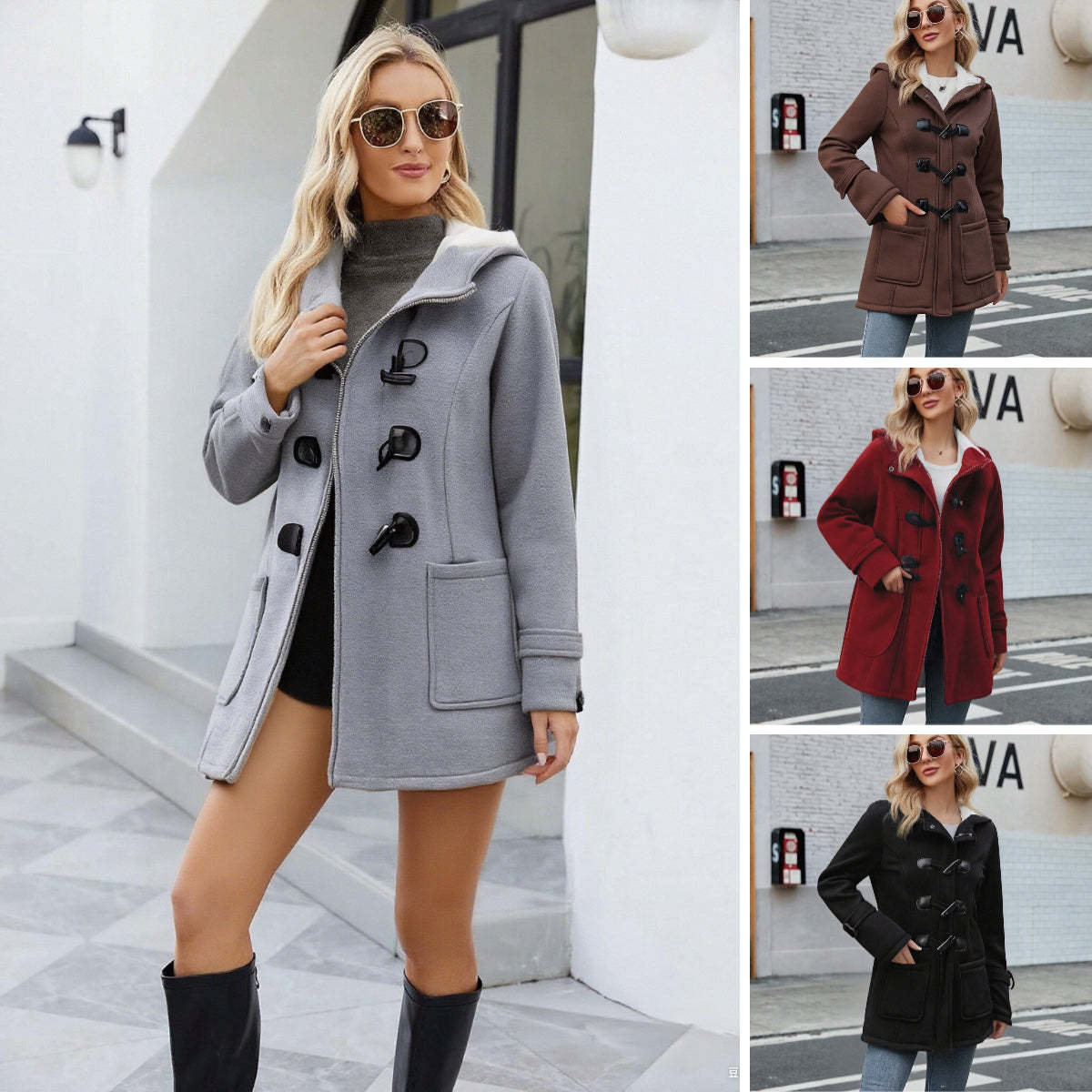 Női vastag gyapjú kapucnis télikabát