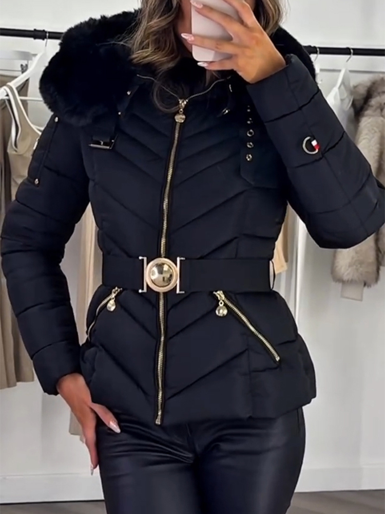 Női polár bélésű kapucnis, lezser kabát szőrmegallérral