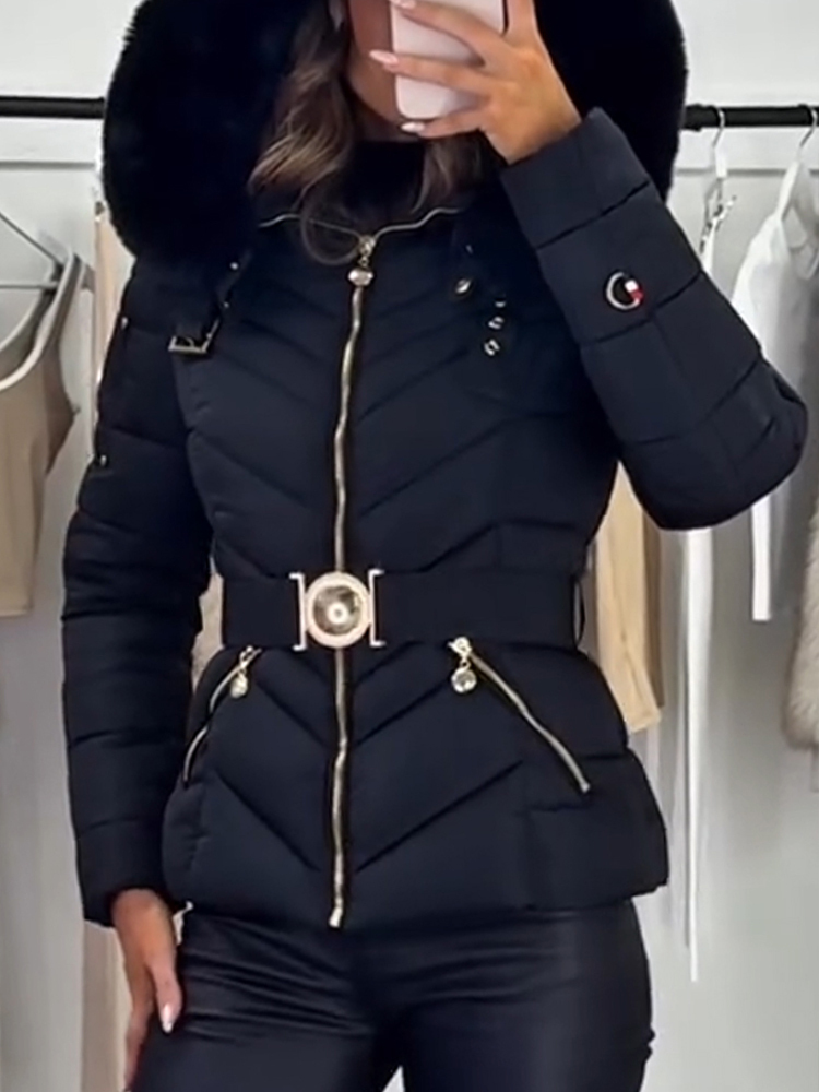 Női polár bélésű kapucnis, lezser kabát szőrmegallérral