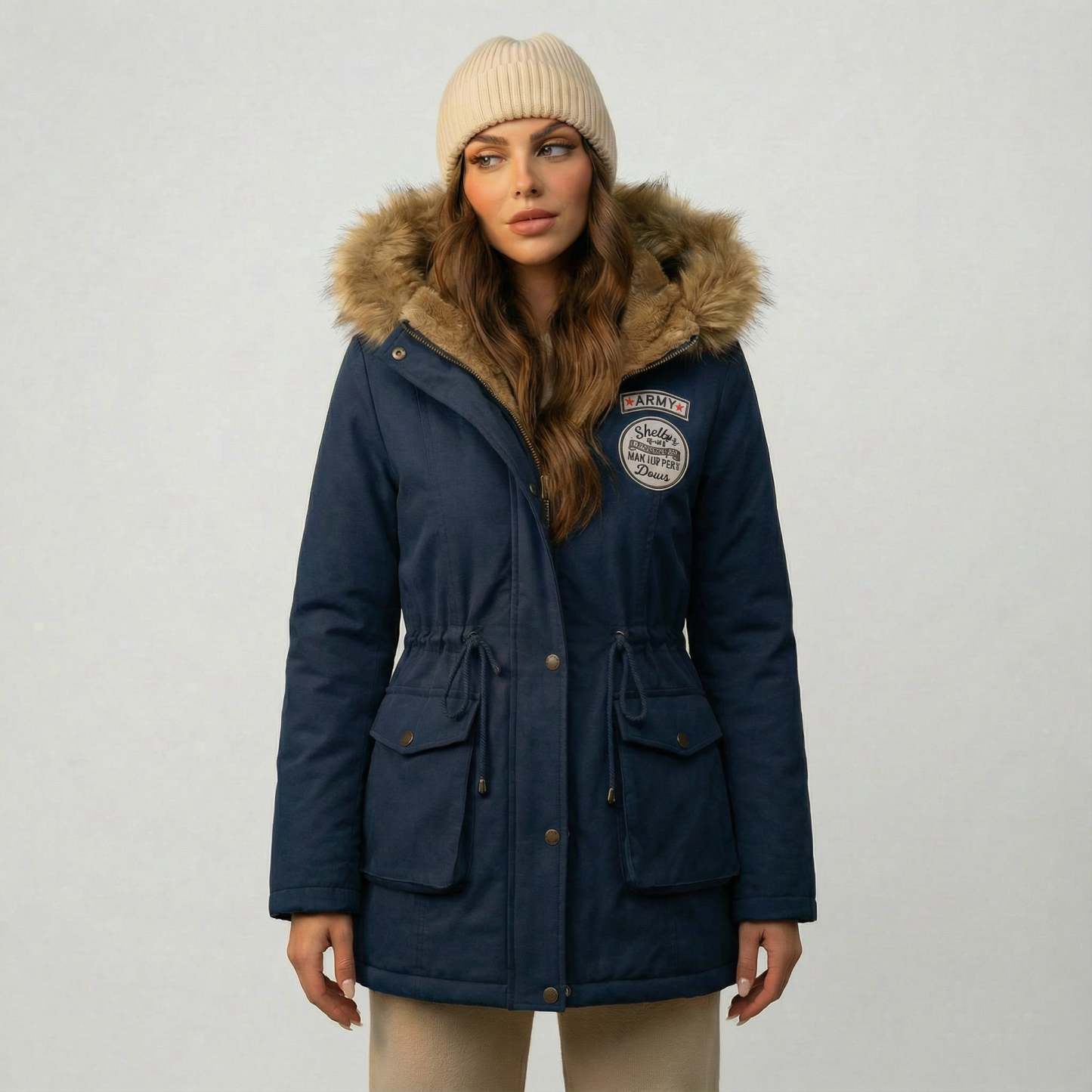 Női kapucnis polárkabát szőrmegallérral