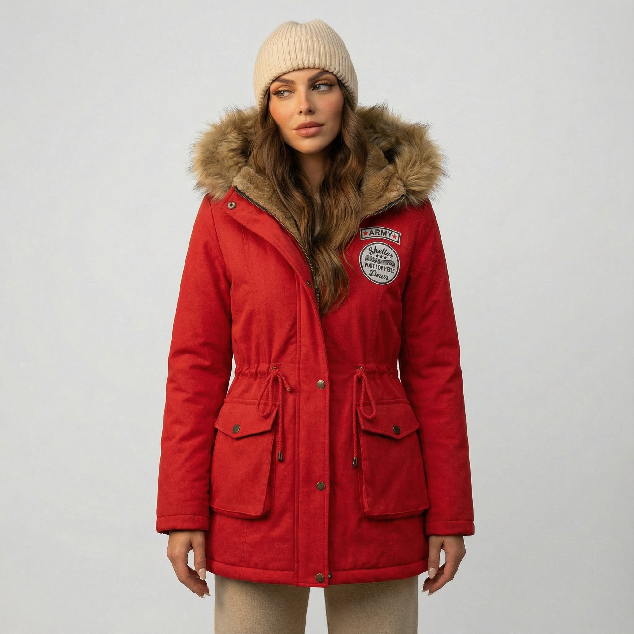 Női kapucnis polárkabát szőrmegallérral