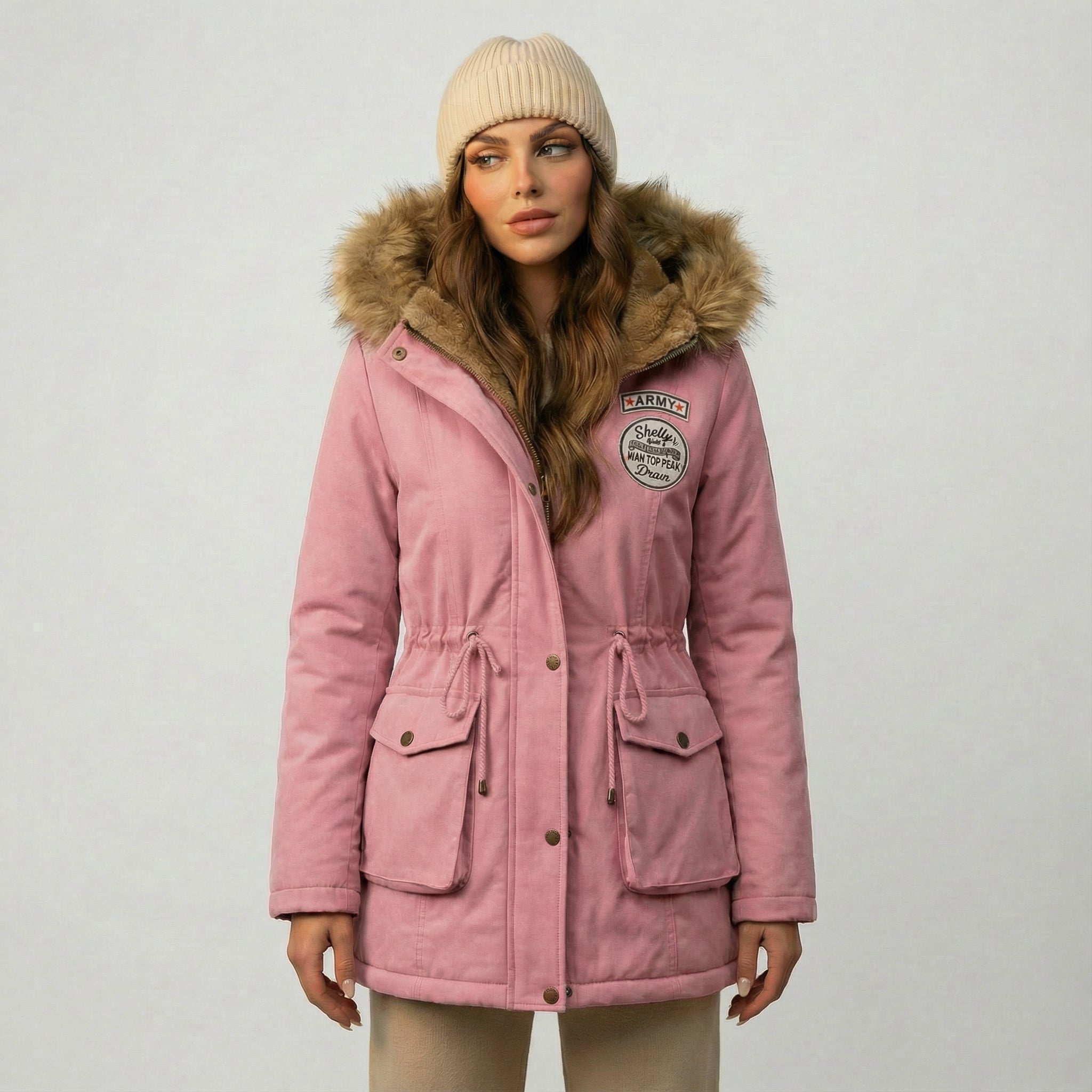 Női kapucnis polárkabát szőrmegallérral