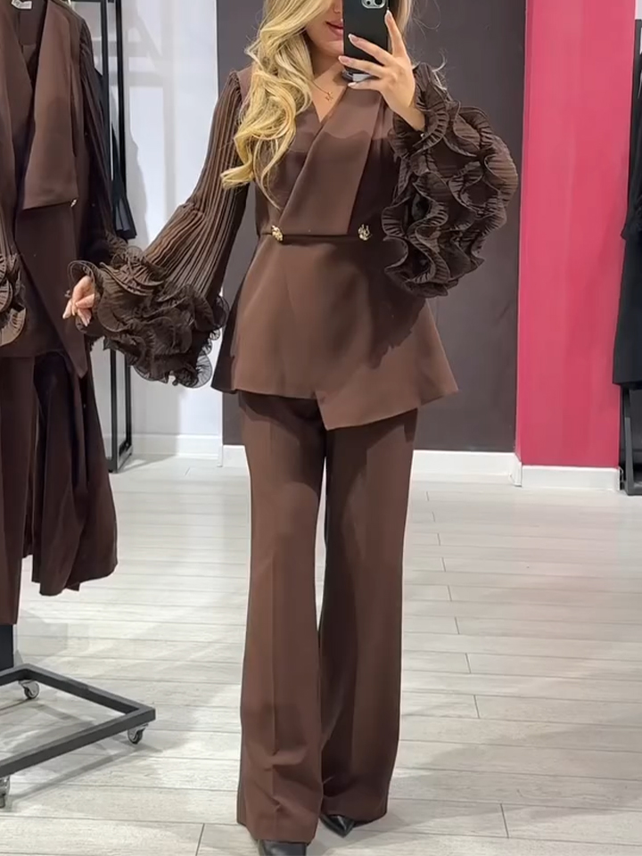 Női patchwork fodros szegélyű kabát + nadrág