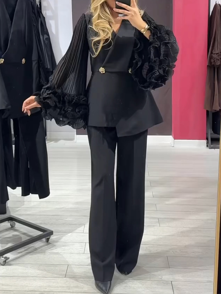 Női patchwork fodros szegélyű kabát + nadrág