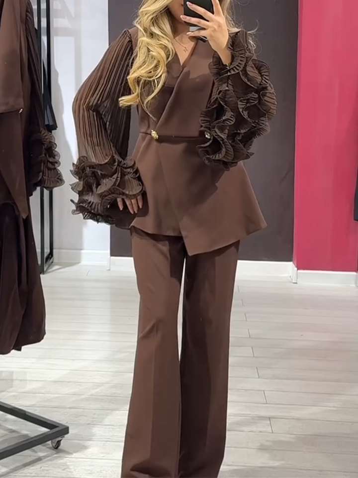 Női patchwork fodros szegélyű kabát + nadrág