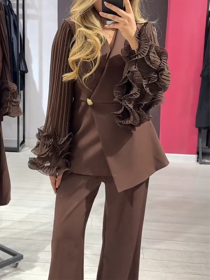 Női patchwork fodros szegélyű kabát + nadrág