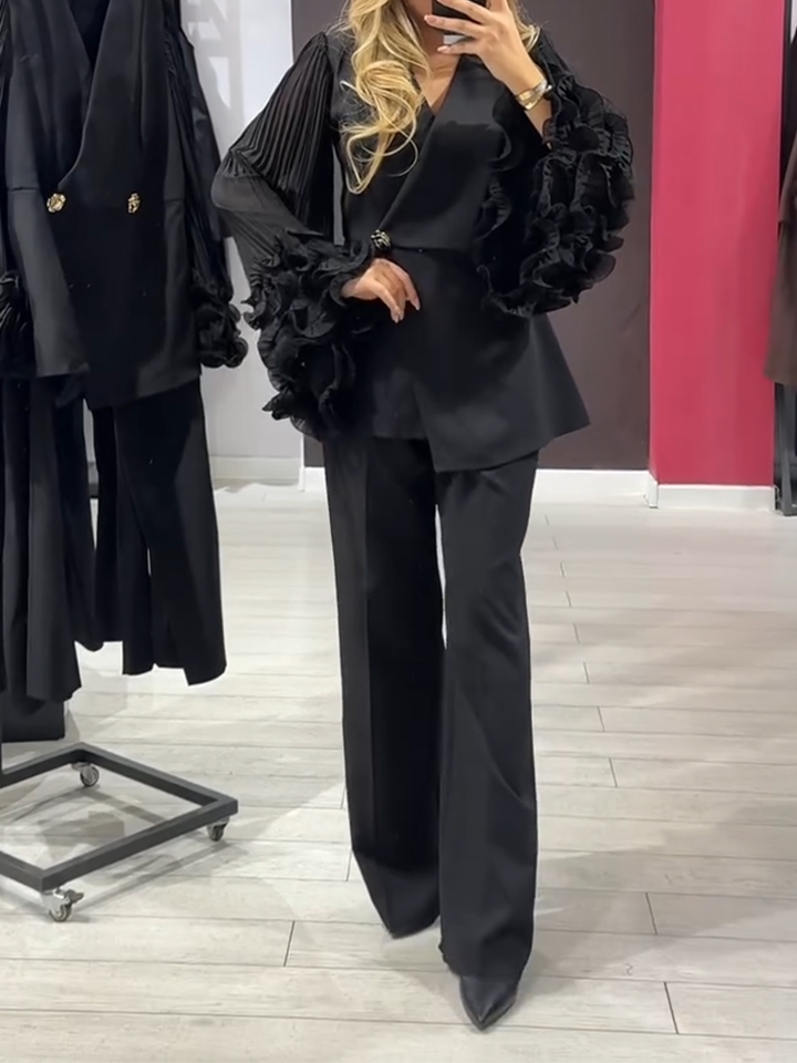 Női patchwork fodros szegélyű kabát + nadrág