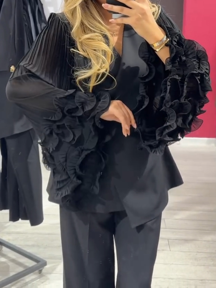 Női patchwork fodros szegélyű kabát + nadrág