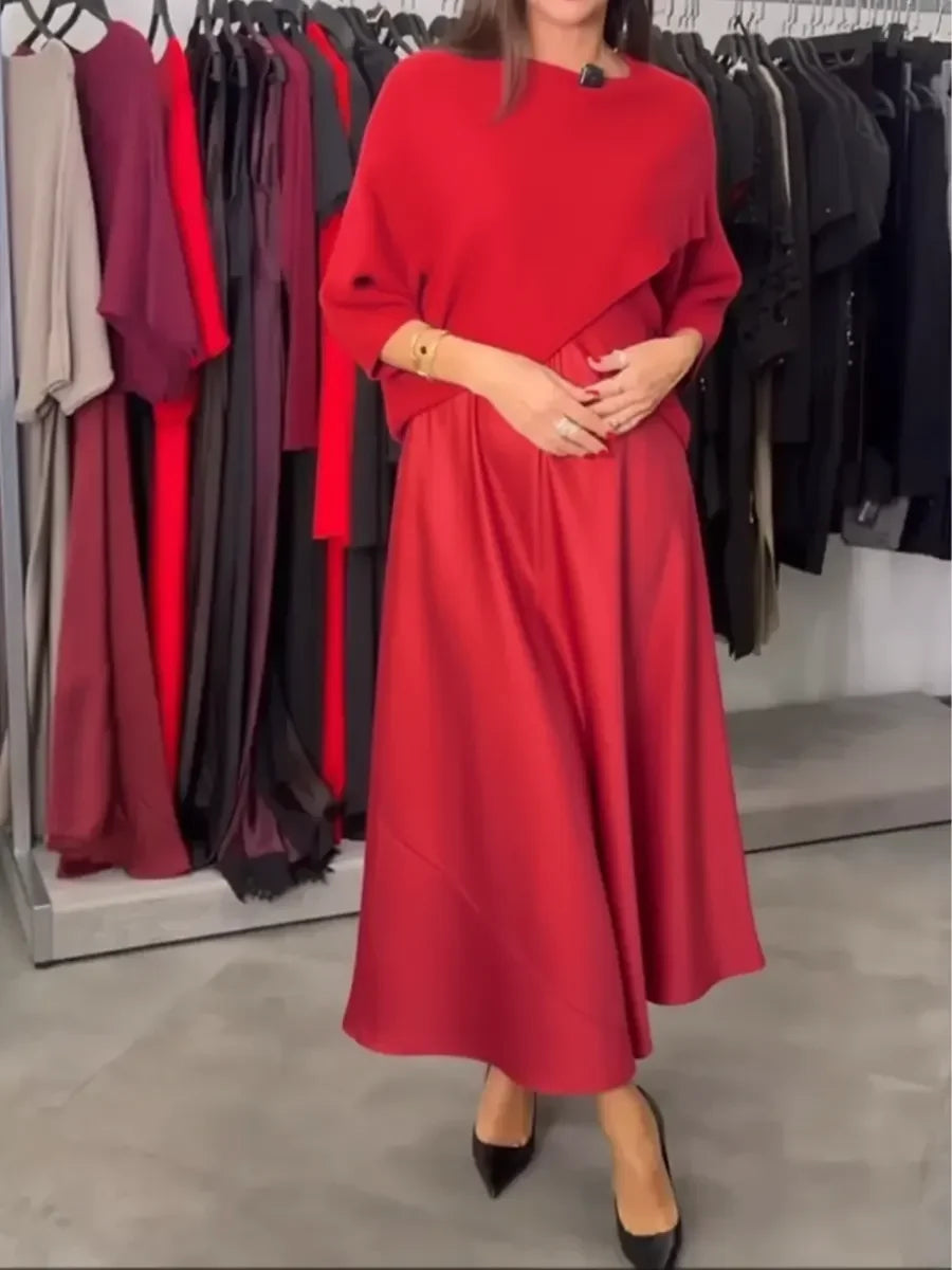 Női kétrészes kötött pulóver és ruha szett