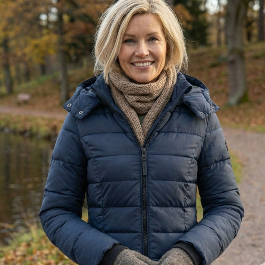 Női kapucnis, középhosszú pehelykabát