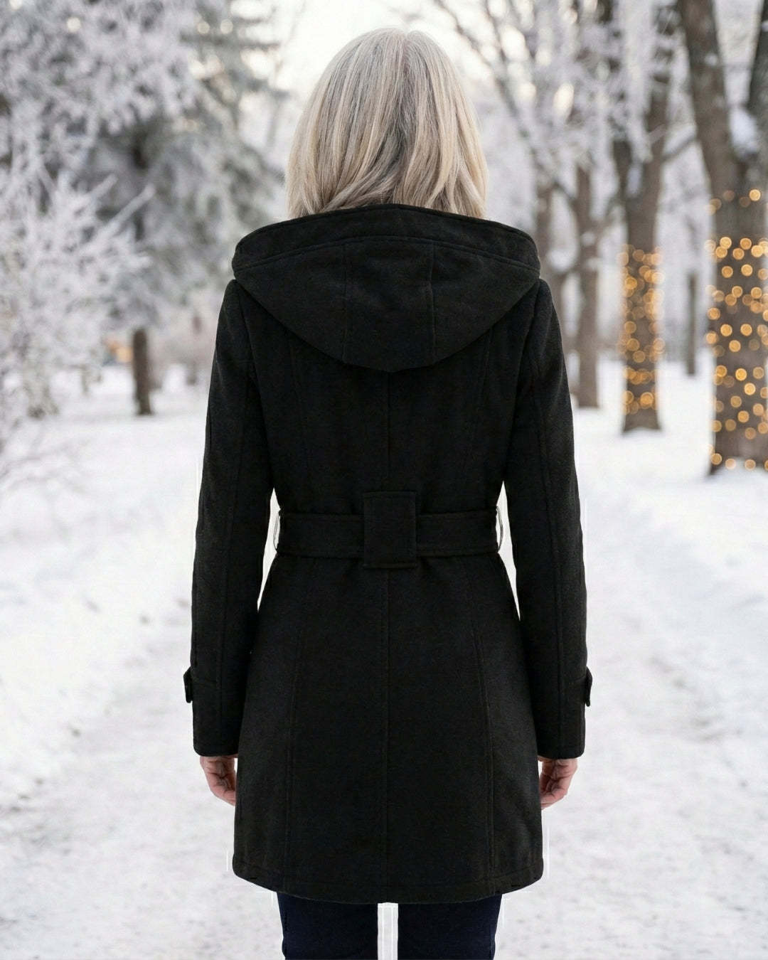 Női dupla soros, kockás, kapucnis gyapjúkabát