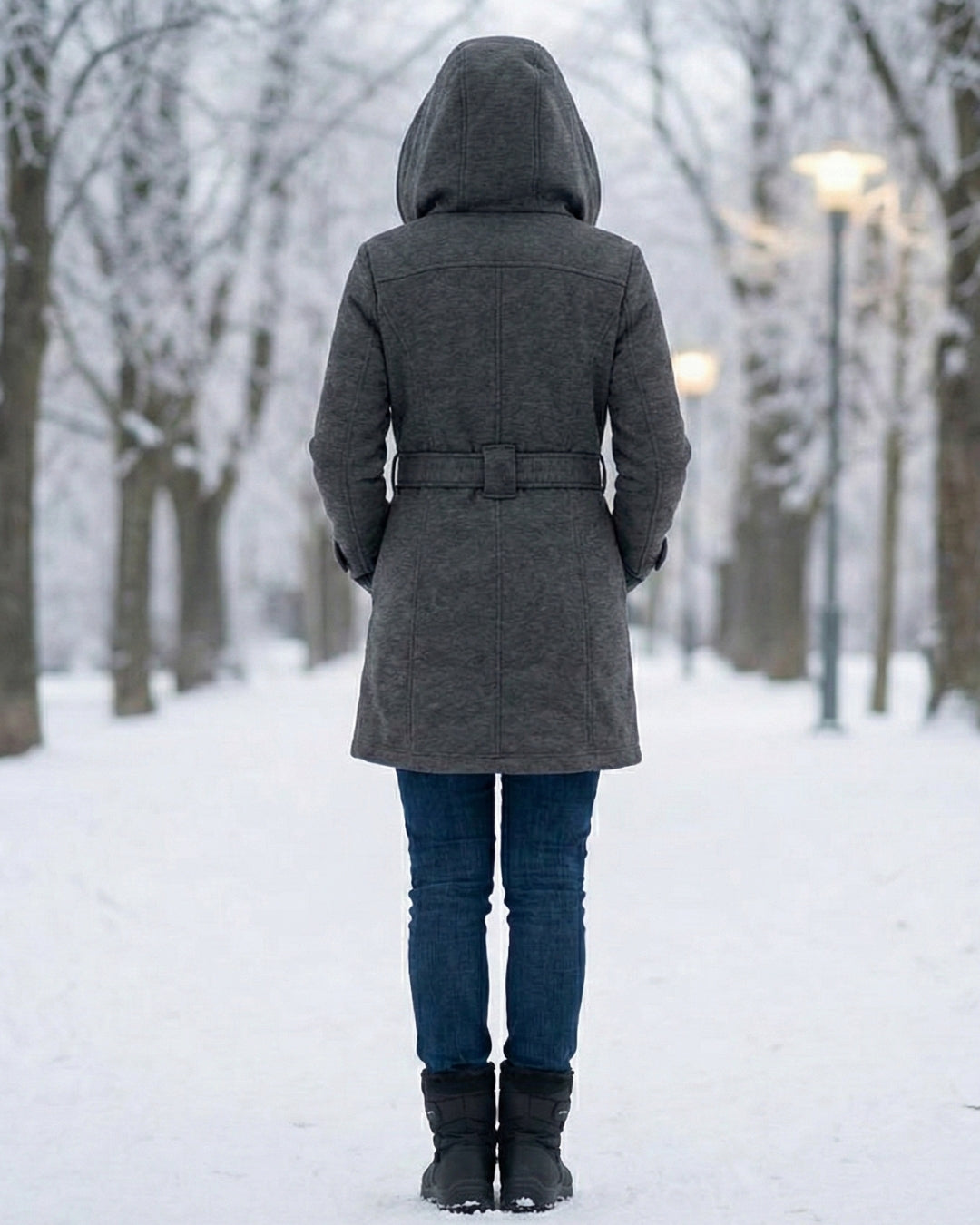 Női dupla soros, kockás, kapucnis gyapjúkabát