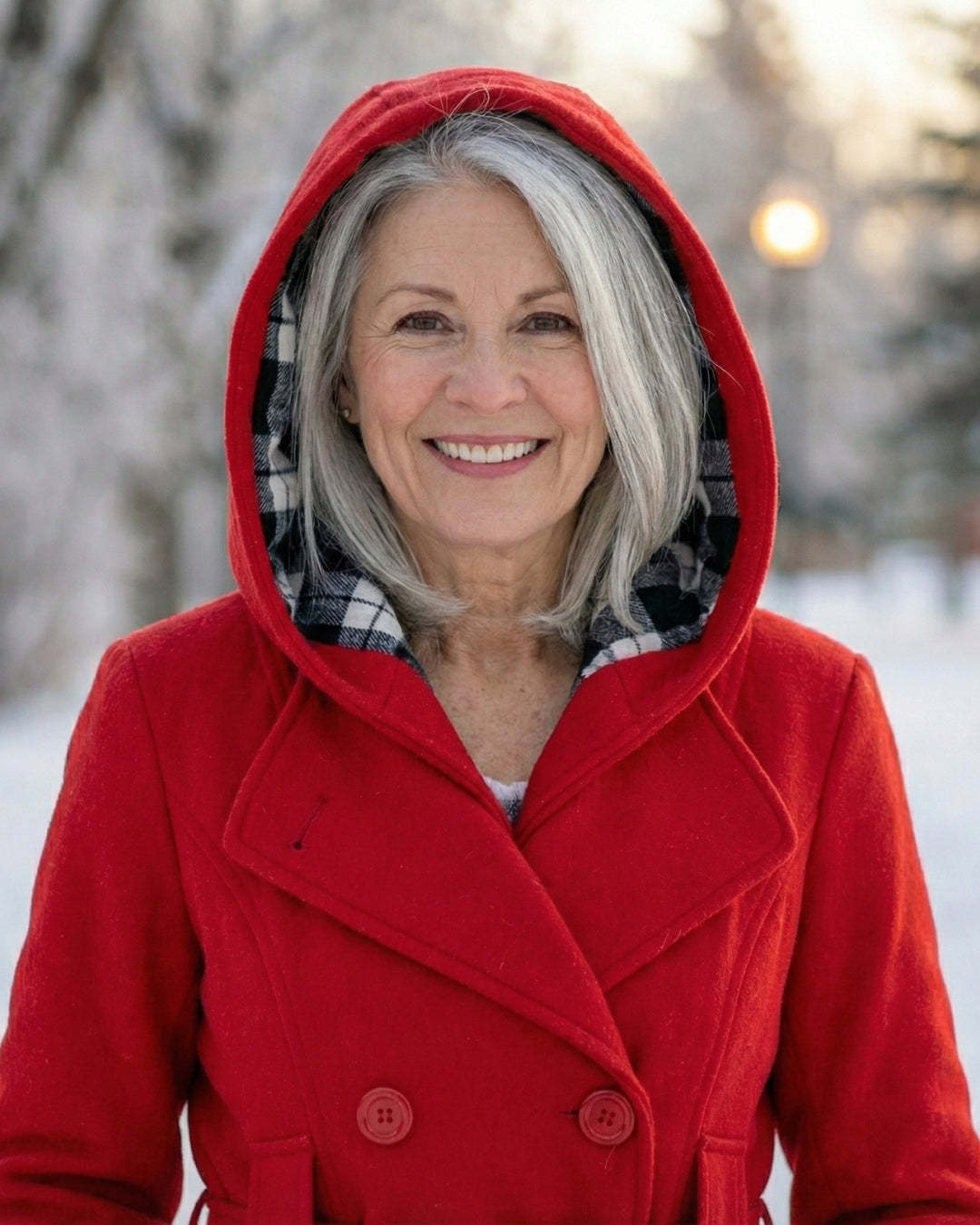 Női dupla soros, kockás, kapucnis gyapjúkabát