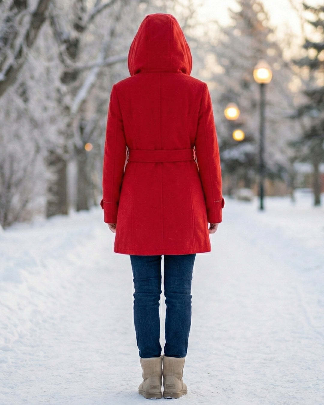 Női dupla soros, kockás, kapucnis gyapjúkabát