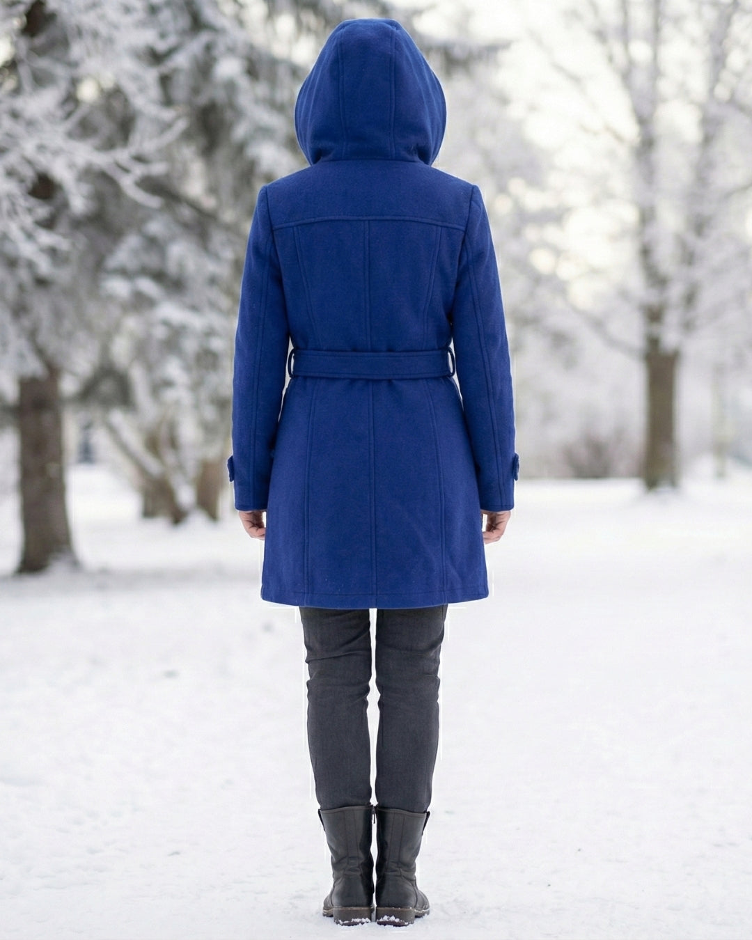 Női dupla soros, kockás, kapucnis gyapjúkabát