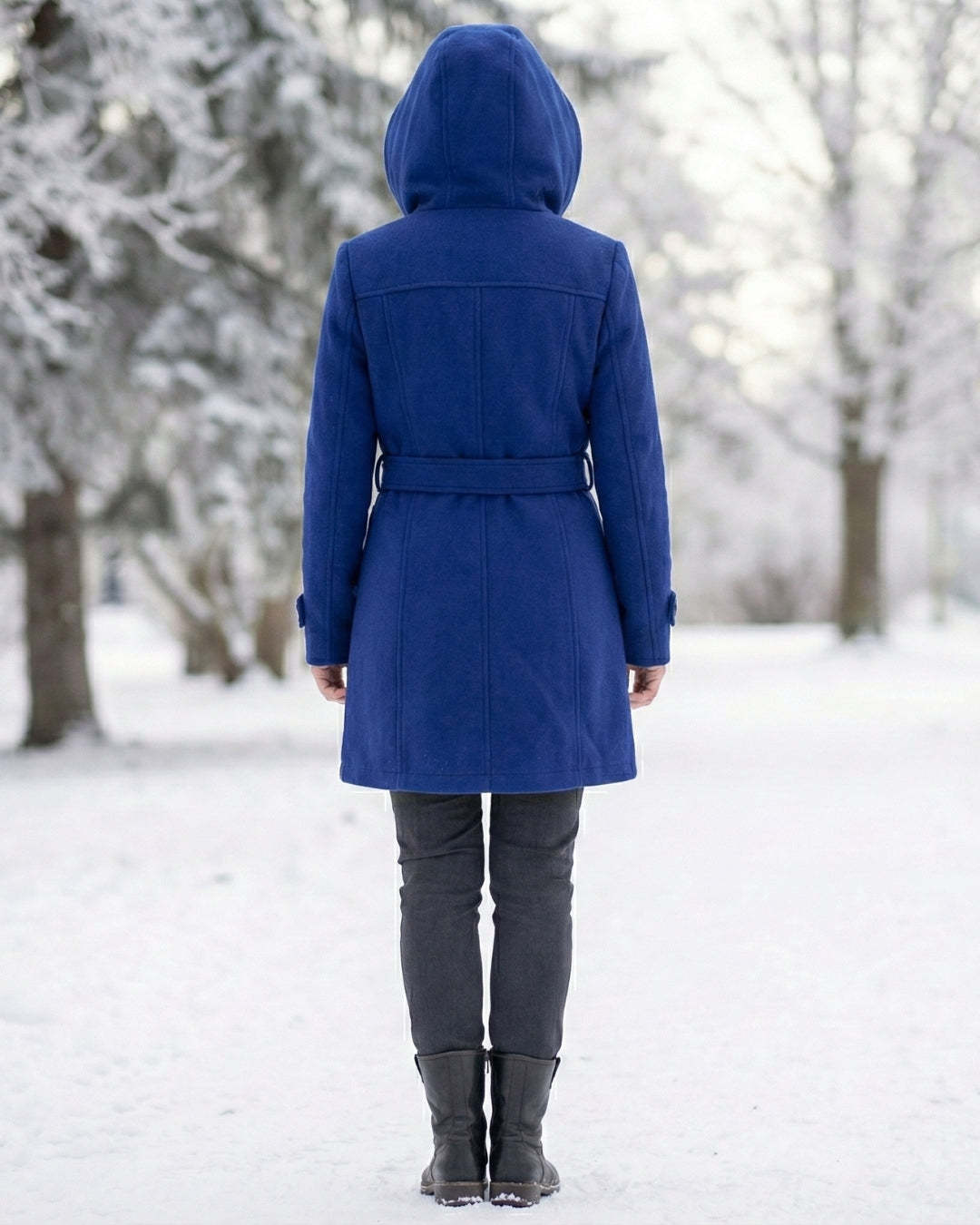 Női dupla soros, kockás, kapucnis gyapjúkabát