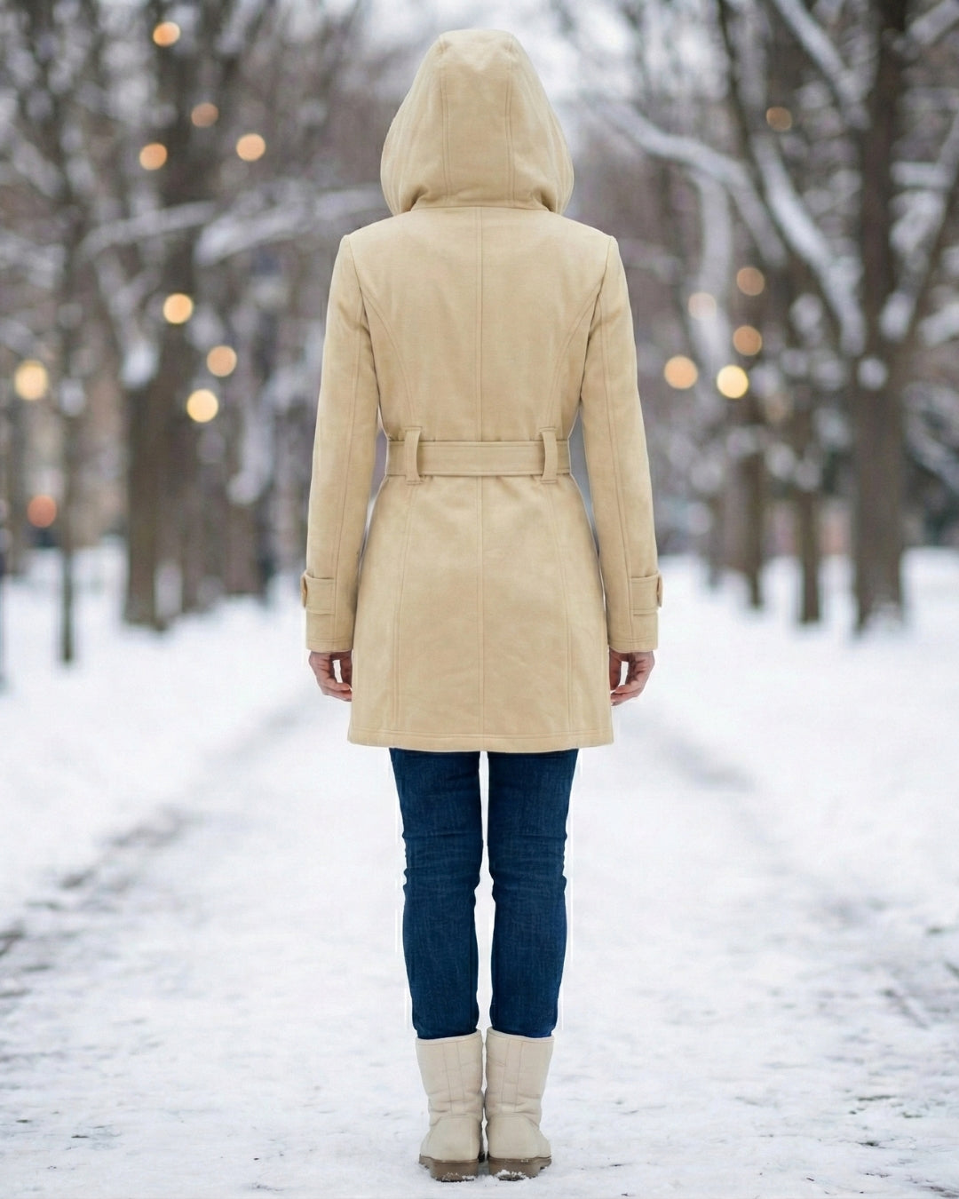 Női dupla soros, kockás, kapucnis gyapjúkabát