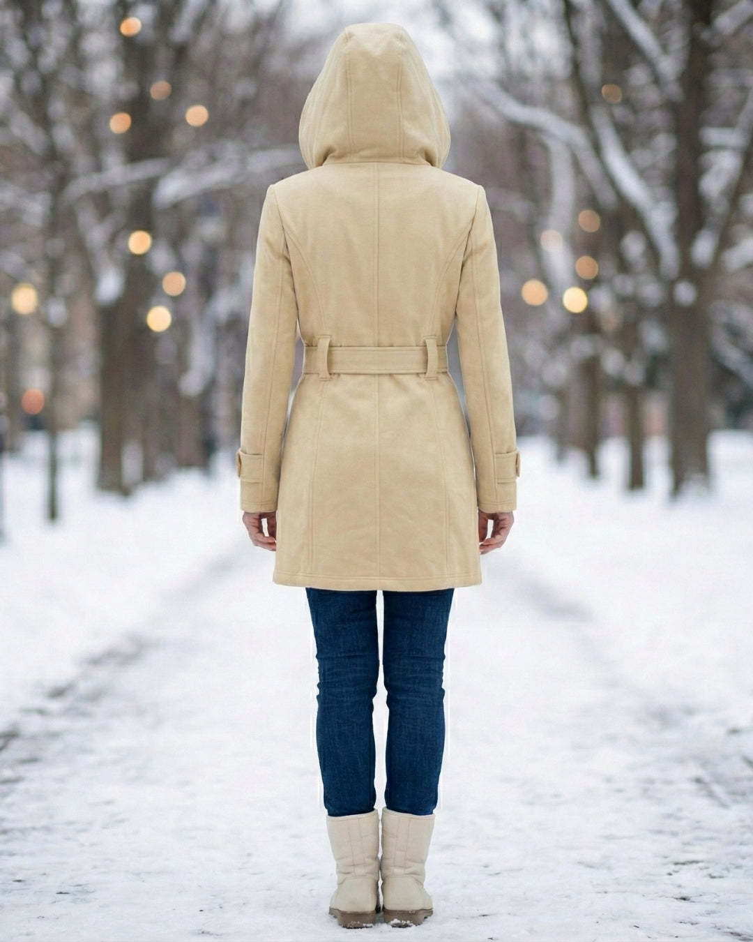 Női dupla soros, kockás, kapucnis gyapjúkabát