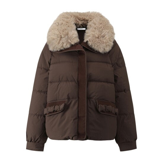 Női divatos pehelykabát szőrmegallérral