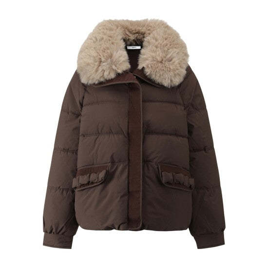 Női divatos pehelykabát szőrmegallérral