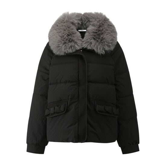 Női divatos pehelykabát szőrmegallérral