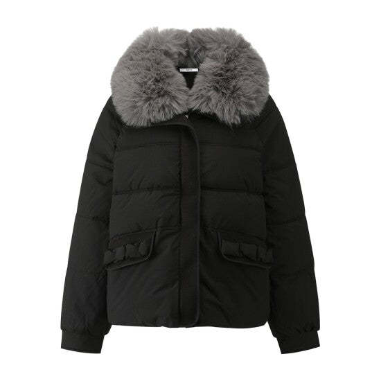 Női divatos pehelykabát szőrmegallérral