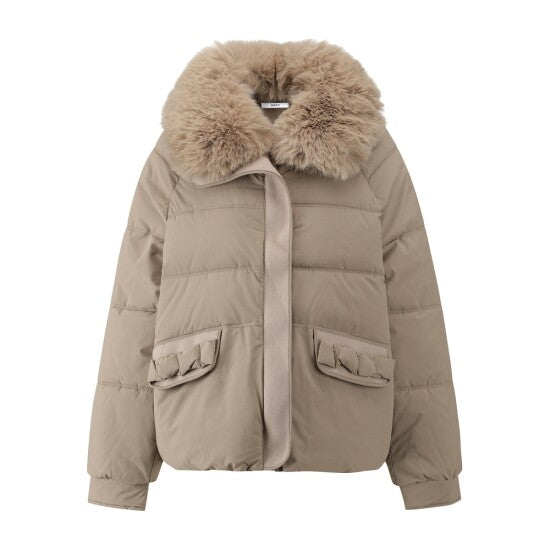 Női divatos pehelykabát szőrmegallérral