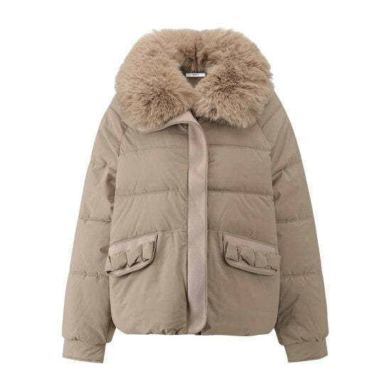 Női divatos pehelykabát szőrmegallérral