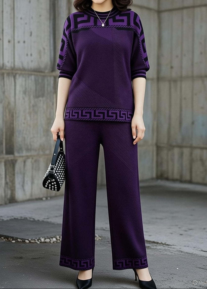 Női retró mintás kerek nyakú kétrészes szett