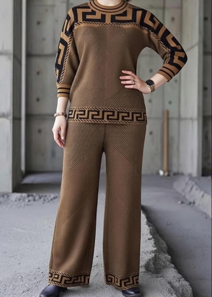 Női retró mintás kerek nyakú kétrészes szett