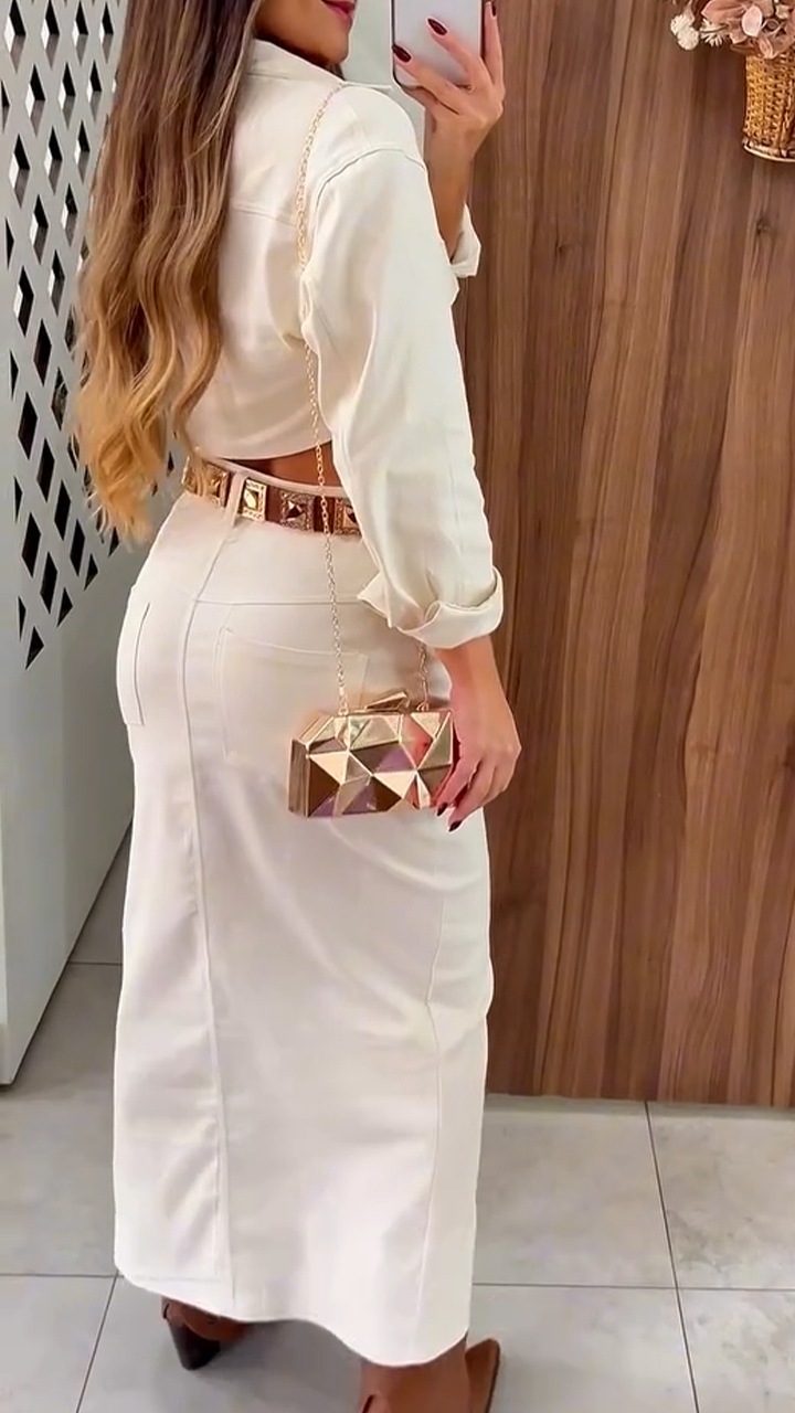 Női galléros dzseki + hasított szoknya temperamentumos alkalmi öltöny