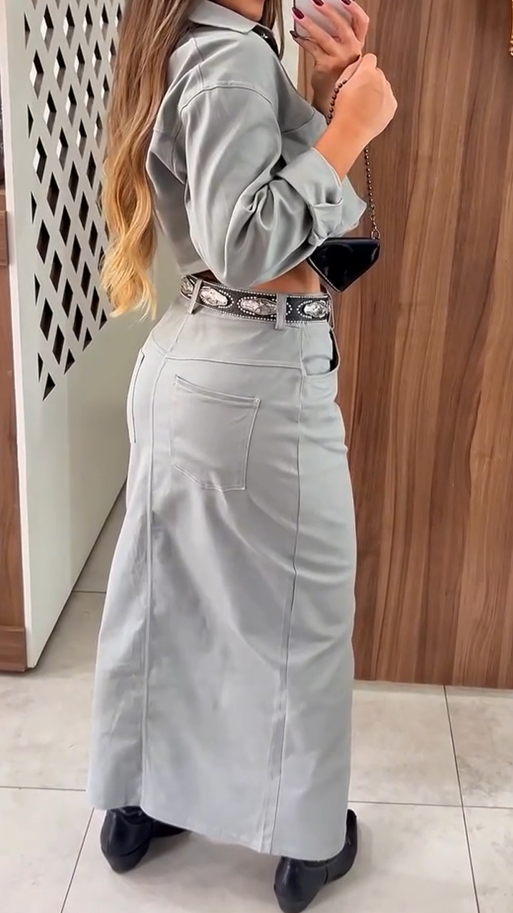 Női galléros dzseki + hasított szoknya temperamentumos alkalmi öltöny