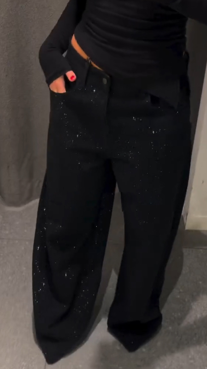 Női forró strasszos bélyegzős csillogó alkalmi farmer