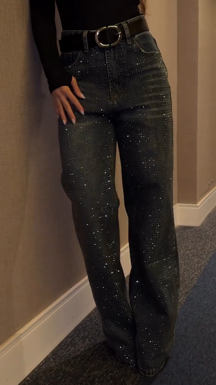 Női strasszos mosott alkalmi farmer