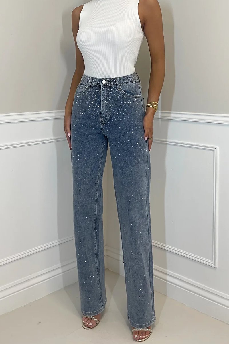 Elegáns női csillagos égbolt mintás, forró gyémánt farmernadrág