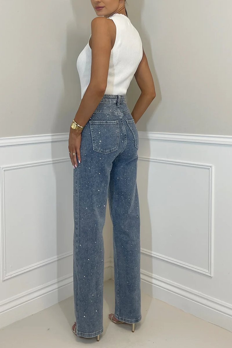 Elegáns női csillagos égbolt mintás, forró gyémánt farmernadrág