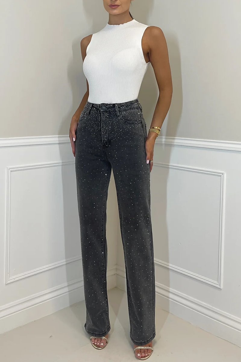 Elegáns női csillagos égbolt mintás, forró gyémánt farmernadrág