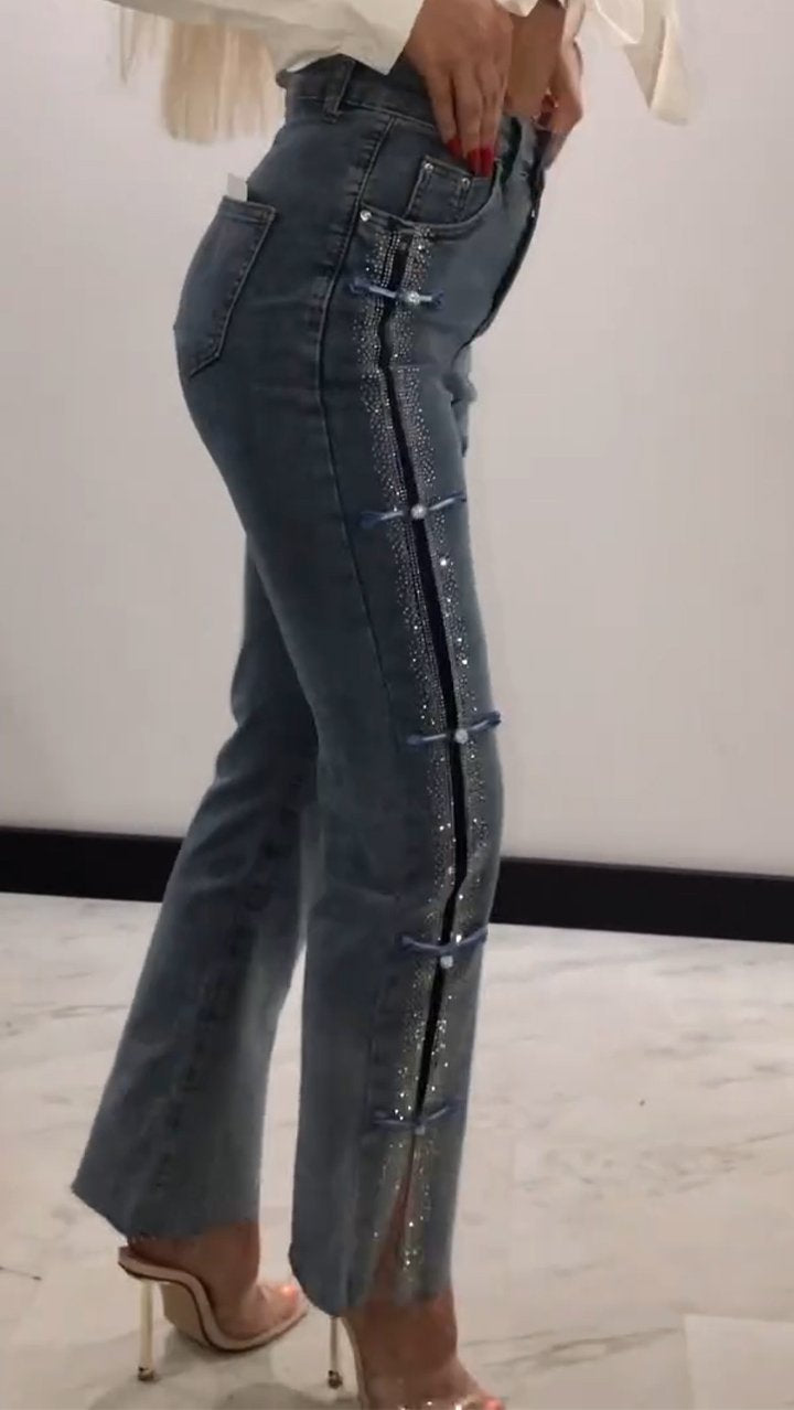 Női Hot Diamond Patchwork Design Slim Farmernadrág