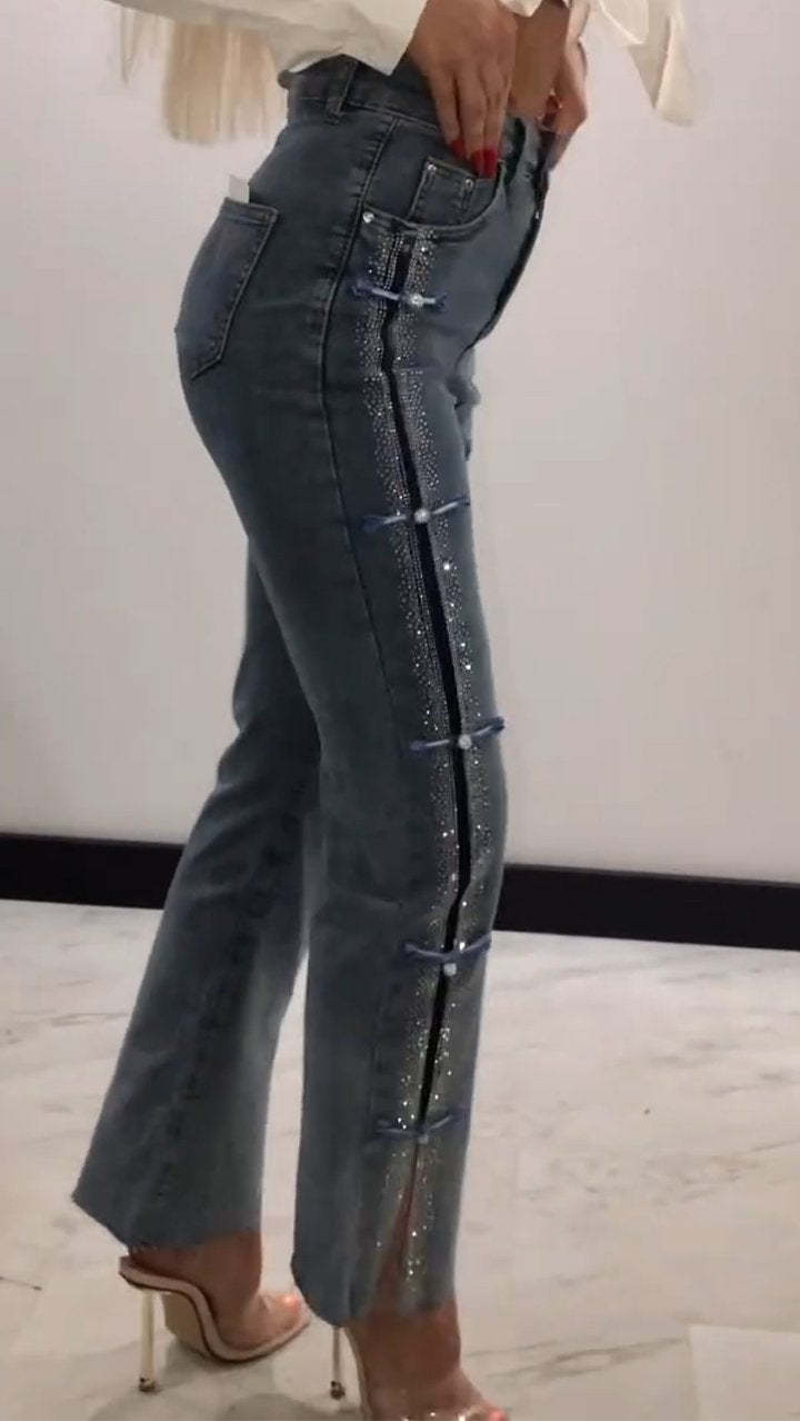 Női Hot Diamond Patchwork Design Slim Farmernadrág