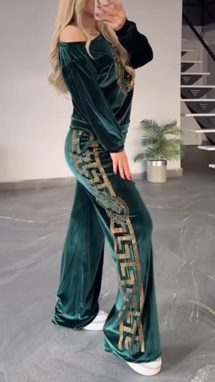 Női kerek nyakú nyomtatott alkalmi öltöny