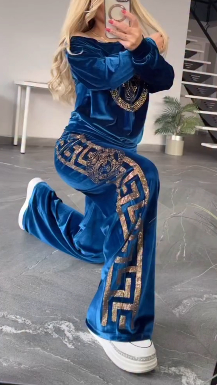 Női kerek nyakú nyomtatott alkalmi öltöny